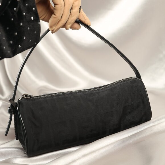 Rare FENDI Zucca FF Barrel Pochette Black - Picture 2 of 10